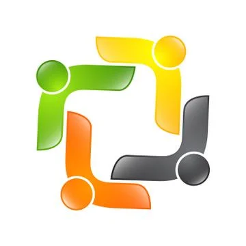 Abstract vector logo depicting the stylized people, who hold hands and are un Stock Illustration
