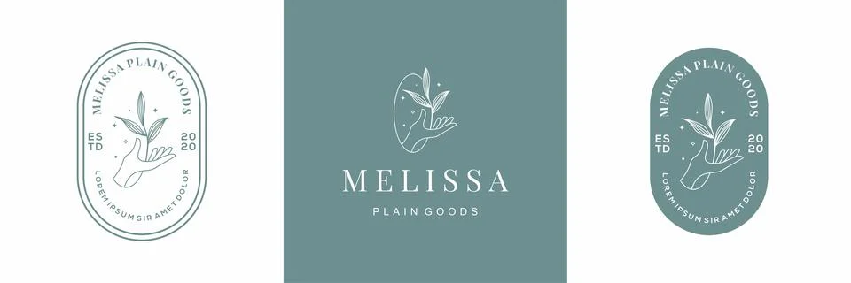Abstract vector logo design with hand and leaves. symbol for cosmetics, jewel Stock Illustration