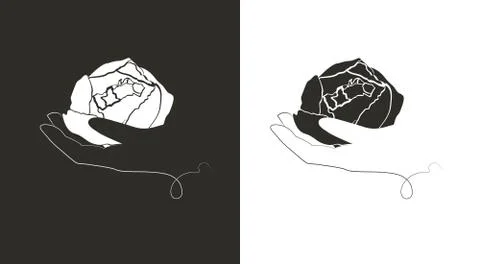 Abstract vector logo peony in the hand, for flower delivery or flower shop Stock Illustration
