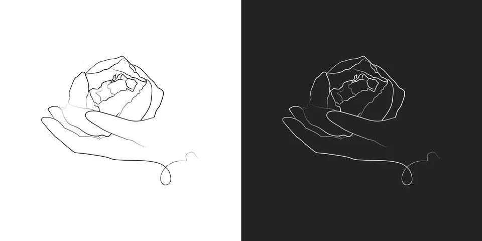 Abstract vector logo peony in the hand, for flower delivery or flower shop Stock Illustration