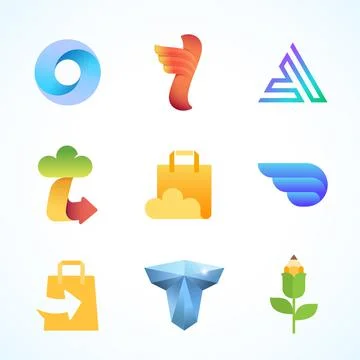 Abstract Vector Logo Templates Collection. Shopping, Delivery and Cloud Storage Stock Illustration