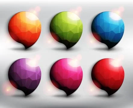Abstract vector low poly speech bubbles set of 6. Stock Illustration