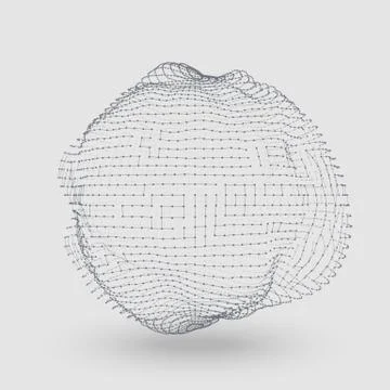 Abstract vector mesh distorted sphere constructed with connected points on li Stock Illustration