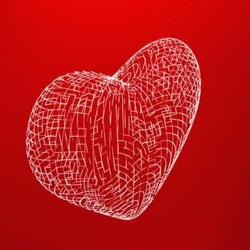 Abstract vector mesh heart background. Chaotically connected points and polyg 스톡 일러스트
