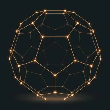 Abstract vector mesh sphere constructed with connected glowing points on dark Stock Illustration