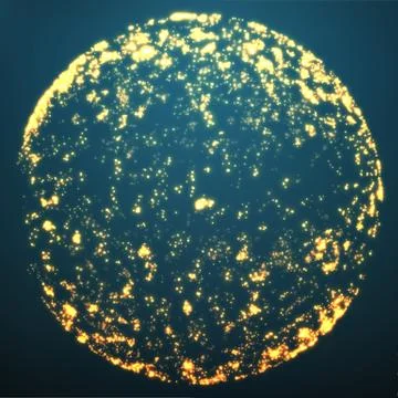 Abstract vector mesh sphere constructed with glowing points on dark backgroun Stock Illustration