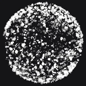 Abstract vector mesh sphere constructed with white circles on dark background Stock Illustration