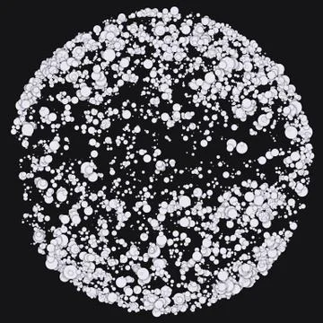 Abstract vector mesh sphere constructed with white circles on dark background Stock Illustration