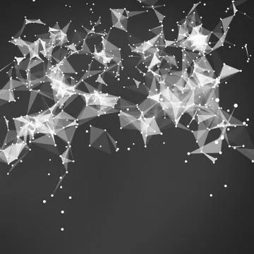 Abstract vector monochrome mesh background. Chaotically connected points and  Illustrazione stock