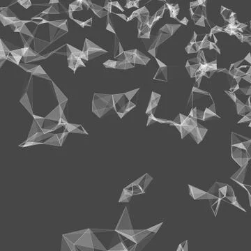 Abstract vector monochrome mesh background. Chaotically connected points and  Illustrazione stock