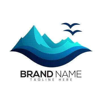 Abstract Vector Mountain Range and Birds Icon or Logo Design Template Stock Illustration