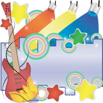 Abstract vector music background with a guitar and colorful spotlights Stock Illustration