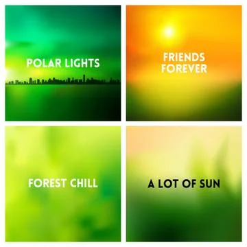 Abstract vector nature blurred background set. Square blurred backgrounds set - Stock Illustration