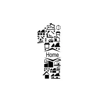 Abstract vector number 1 made from  house icon - alphabet set. Stock Illustration