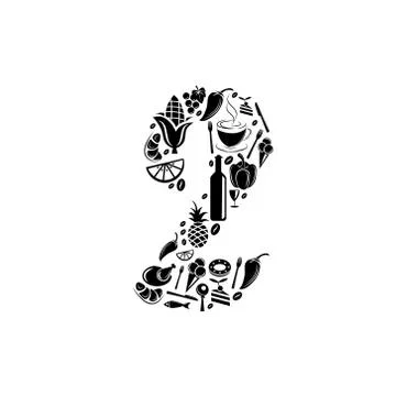 Abstract vector number 2 made from Food icon - alphabet set Illustrazione stock