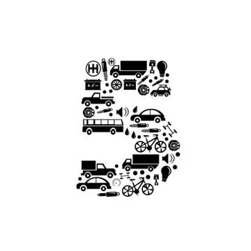 Abstract vector number 5 made from car icon - alphabet set Stock Illustration