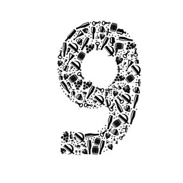 Abstract vector number 9 made from Wine icon - numbers set Illustrazione stock