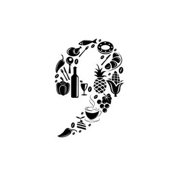 Abstract vector number 9 made from Food icon - alphabet set Stock Illustration