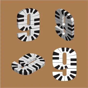 Abstract vector number 9 made from piano - numbers set Stock Illustration