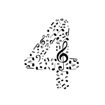 Abstract vector number four made from music notes - numbers set 스톡 일러스트