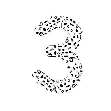 Abstract vector number three made from music notes - numbers set Illustrazione stock