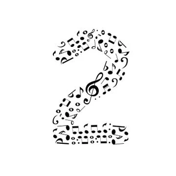 Abstract vector number two made from music notes - numbers set Illustrazione stock