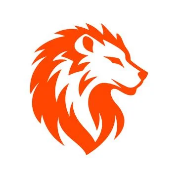 Abstract Vector Orange and White Lion Head Icon or Logo Design Template Stock Illustration