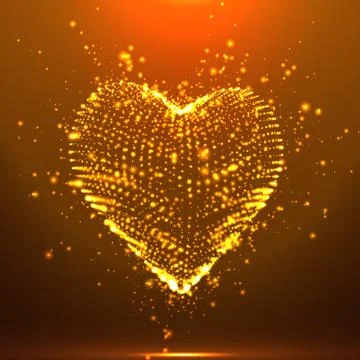 Abstract vector orange background with glowing heart. Cloud of yellow shining Stock Illustration