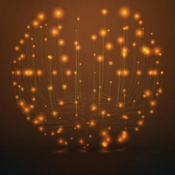 Abstract vector orange sphere mesh background. Bioluminescence of tentacles.  Stock Illustration