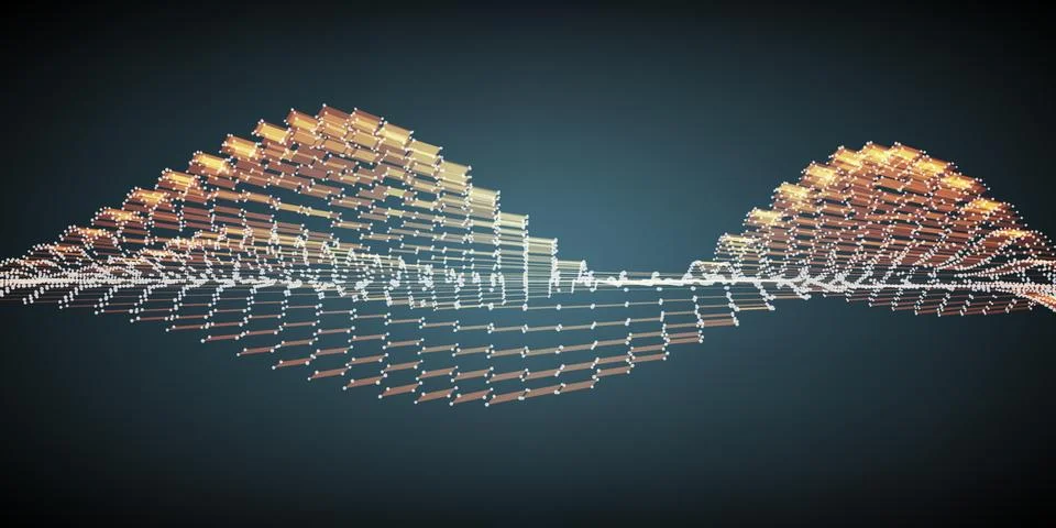 Abstract vector orange wave mesh background. Point cloud array. Chaotic light Stock Illustration