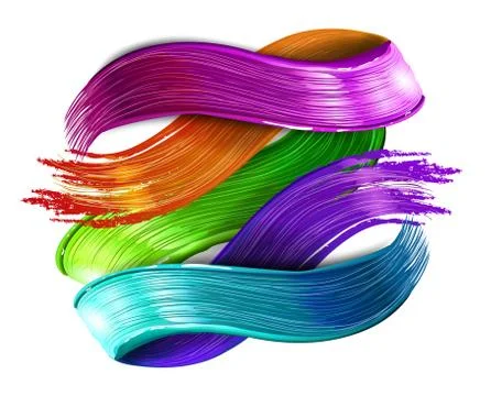 Abstract Vector Paint Brush Stroke. Digital 3D Ribbon with Brush Texture Stock Illustration