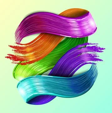 Abstract Vector Paint Brush Stroke. Digital 3D Ribbon with Brush Texture Stock Illustration