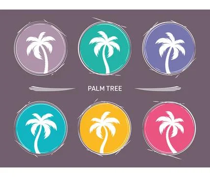 Abstract vector palm tree silhouette circle icons Stock Illustration
