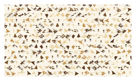 Abstract vector pattern with geometric shapes and symbols in brown and beig.. 스톡 일러스트