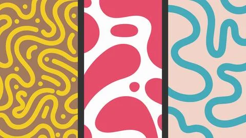 Abstract vector pattern set with organic blobs and playful squiggles in mod.. 库存插图