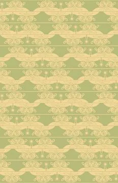 Abstract vector pattern with yellow swirls, sun, leaves on green background. Illustrazione stock