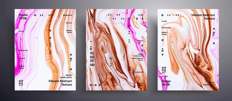 Abstract vector placard, texture set of fluid art covers. Artistic background Ilustração Stock