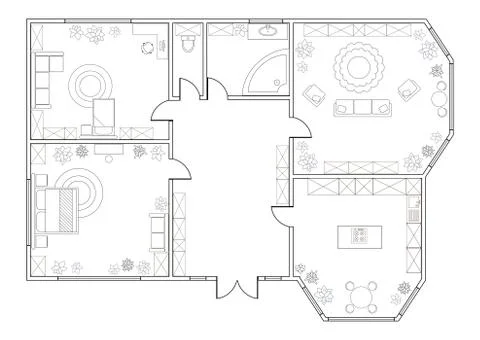 Abstract vector plan of two-bedroom apartment Stock Illustration