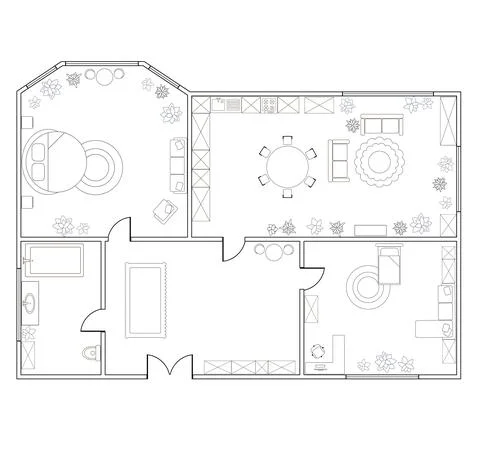 Abstract vector plan of two-bedroom apartment Stock Illustration
