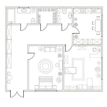 Abstract vector plan of two-bedroom apartment Stock Illustration