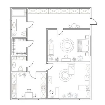Abstract vector plan of two-bedroom apartment Stock Illustration