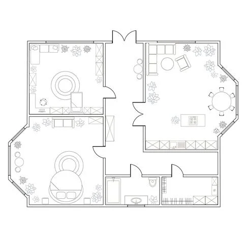 Abstract vector plan of two-bedroom apartment Stock Illustration