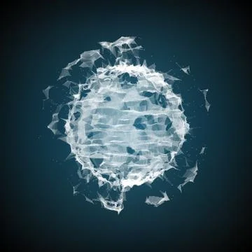 Abstract vector polygonal corrupted cyber sphere. Triangle spherical mesh bac Stock Illustration