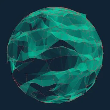 Abstract vector polygonal cyber green sphere. Triangle spherical mesh backgro Stock Illustration