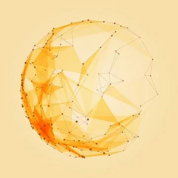 Abstract vector polygonal cyber orange sphere. Triangle spherical mesh backgr Illustrazione stock