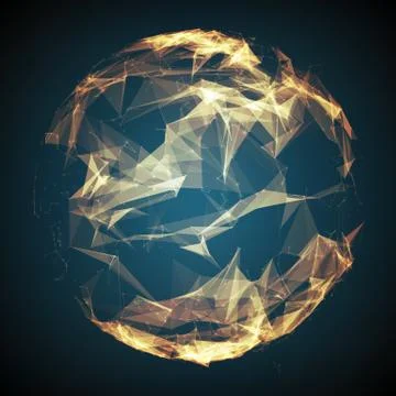 Abstract vector polygonal cyber sphere. Triangle spherical mesh background. F Illustrazione stock