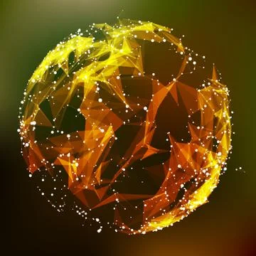 Abstract vector polygonal cyber sphere. Triangle spherical mesh background. F Illustrazione stock