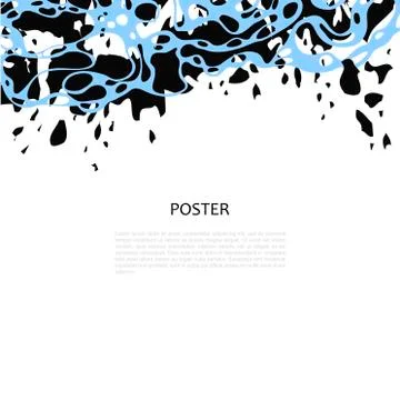 Abstract vector poster with black and blue chaotic lines, ovals, circles. Neu Stock Illustration