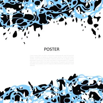 Abstract vector poster with black and blue chaotic lines, ovals, circles. Neu Stock Illustration