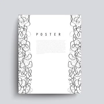 Abstract vector poster with black chaotic lines. Minimalist hand drawn placar Stock Illustration